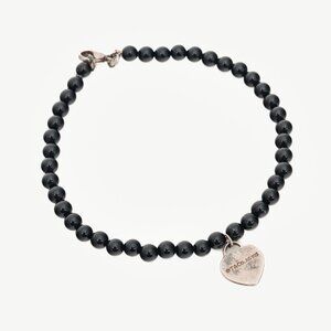 Tiffany & Co. Return to Tiffany Black Onyx & Sterling Silver Heart Bead Bracelet